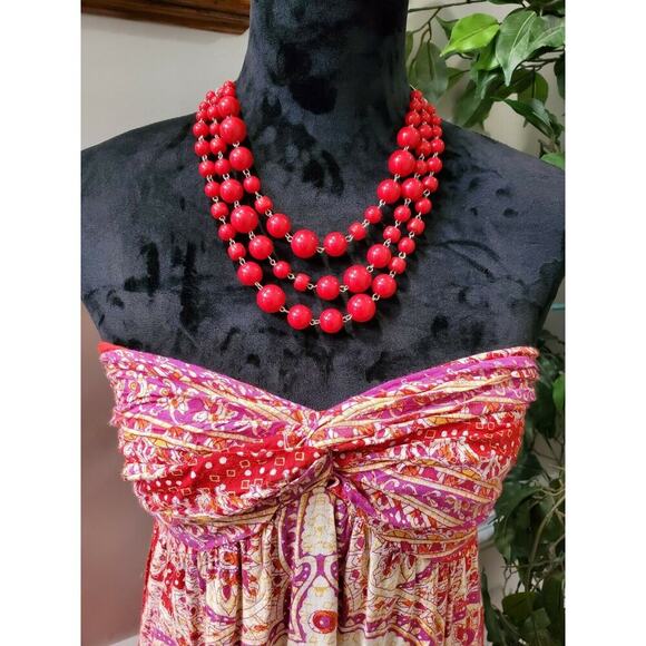 Angle Women's Red Floral 100% Rayon Off The Shoulder Long Maxi Dress Size M - Picture 2 of 12